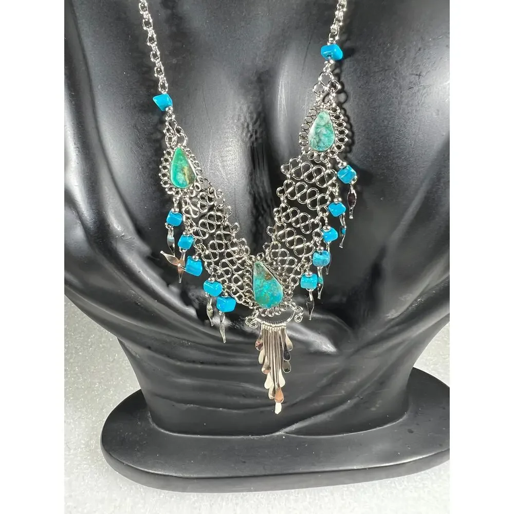 Vintage Natural Stone Hand Crafted Wire Wrap Necklace 80s 90s Southwestern Look - Picture 9 of 16